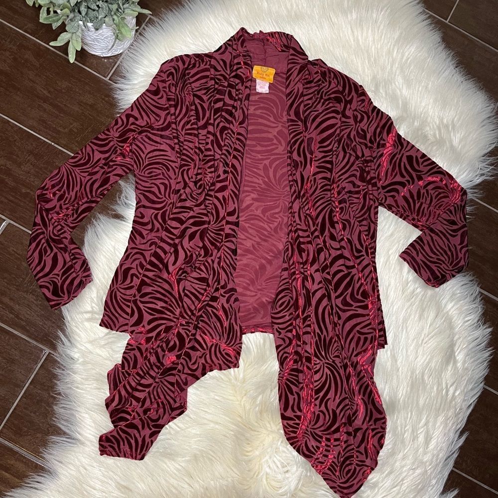 Ruby Rd Petite Burgundy Zebra Burnout Flag Sweate… - image 1
